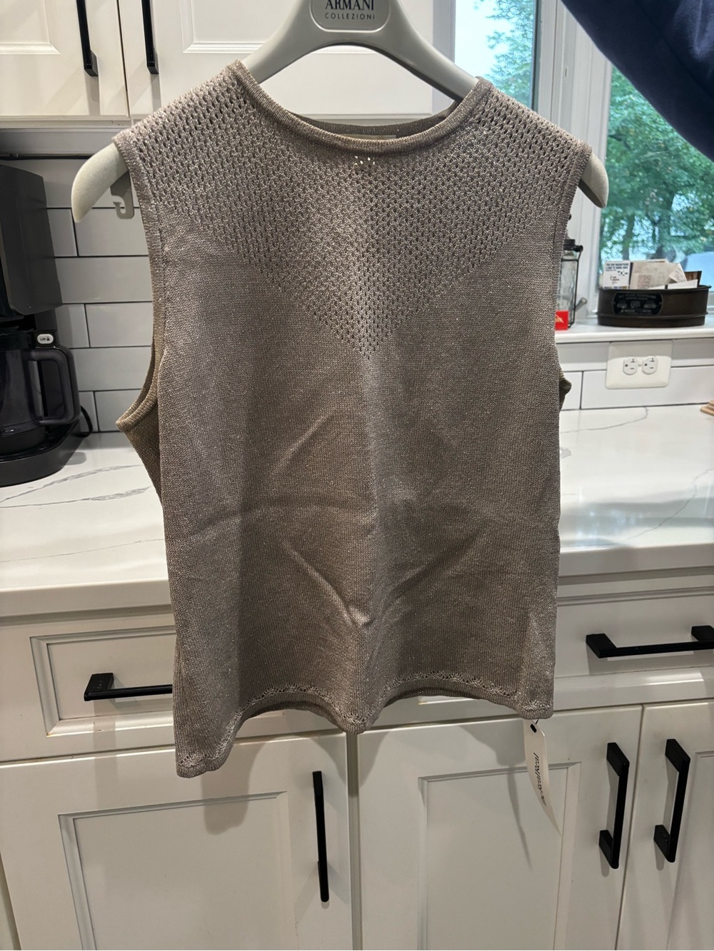 St. John Metallic Taupe Knit Sleeveless Tank